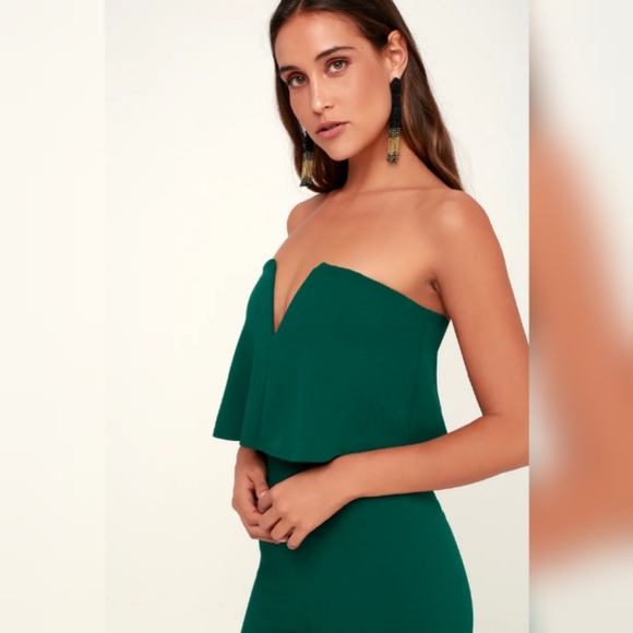 Lulu's Power Of Love Emerald Green Strapless Jumpsuit - Picture 3 of 7